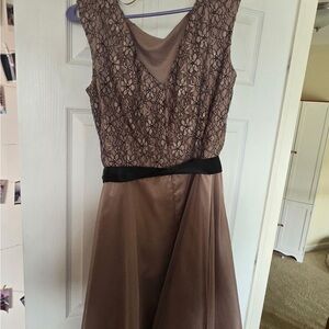 Elegant Lace Overlay Brown Dress